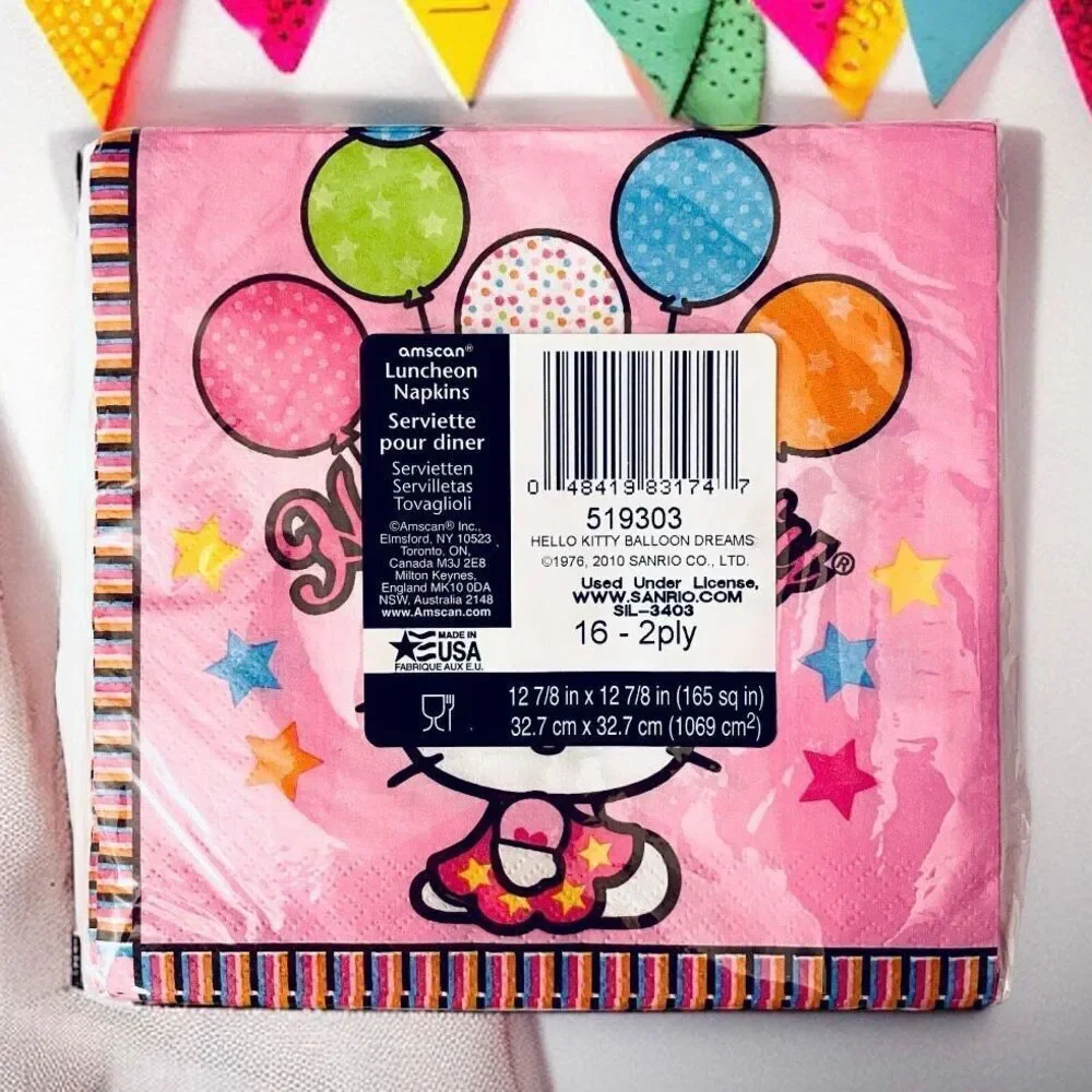 NWT Sanrio 32 Pink HELLO KITTY Balloons 16 Pack(x2) 2 Ply Birthday Paper Napkins